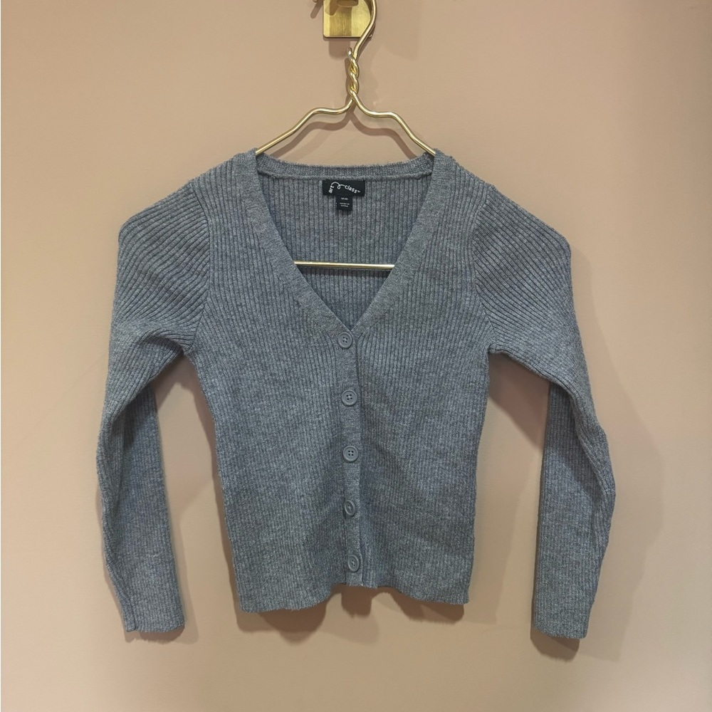 Girls Ribbed Cardigan V-neck button Sweater